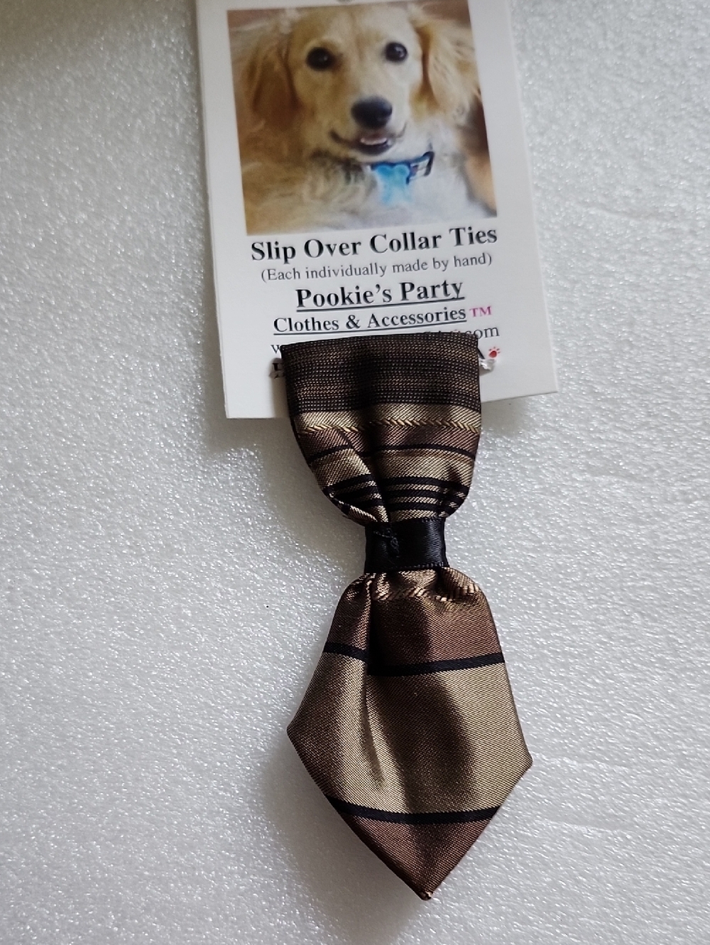 Hand Crafted Brown and Black Striped Slip-On Dog Collar Tie